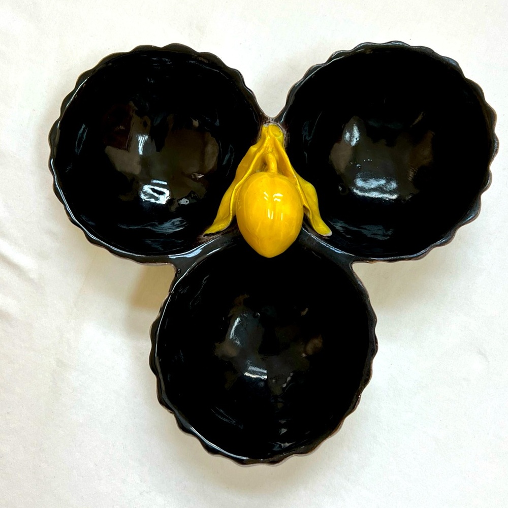 Vintage 3 Compartment Dish Italy 168/13 Mid Century Modern Condiments Flower